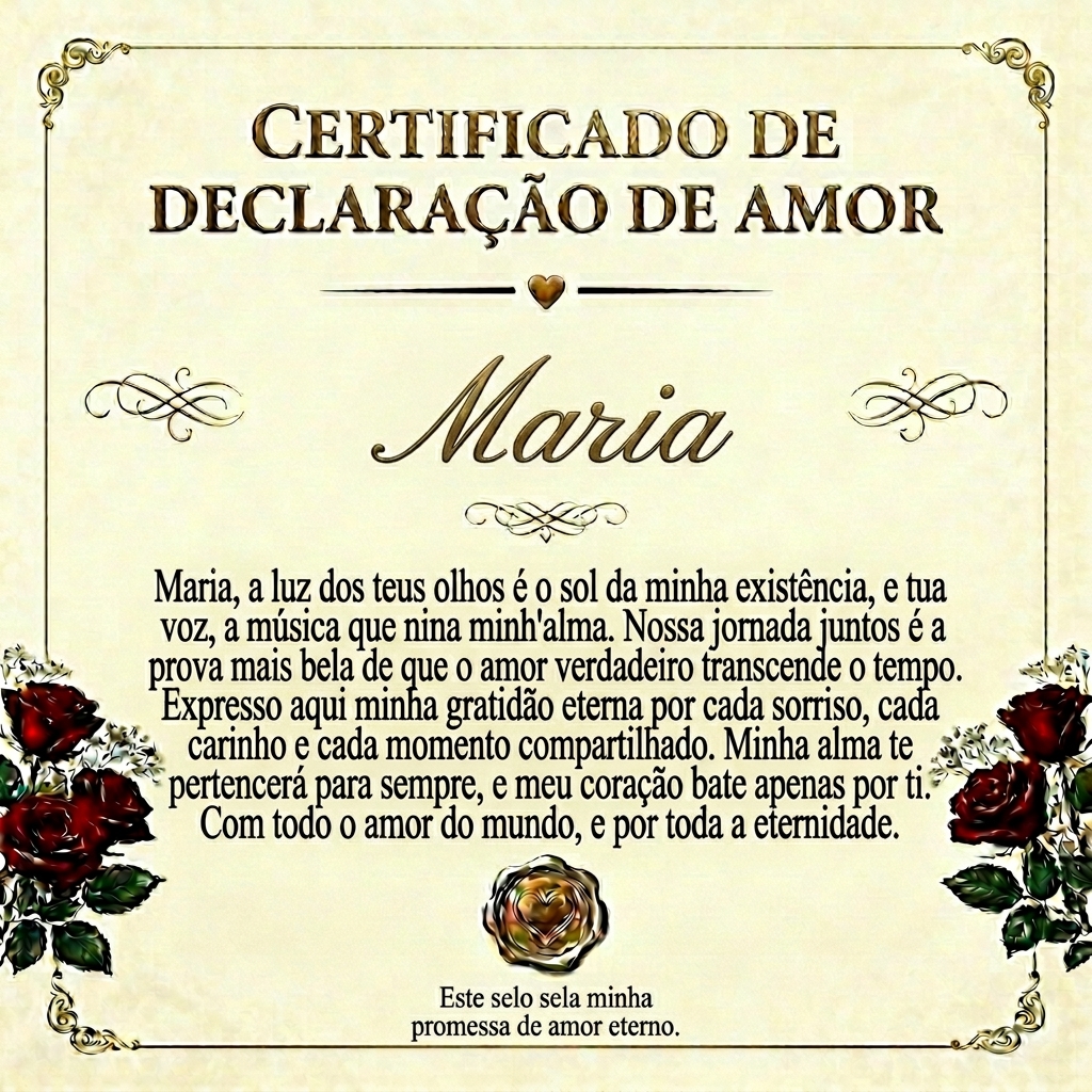 Certificado de Declaração de Amor personalizado